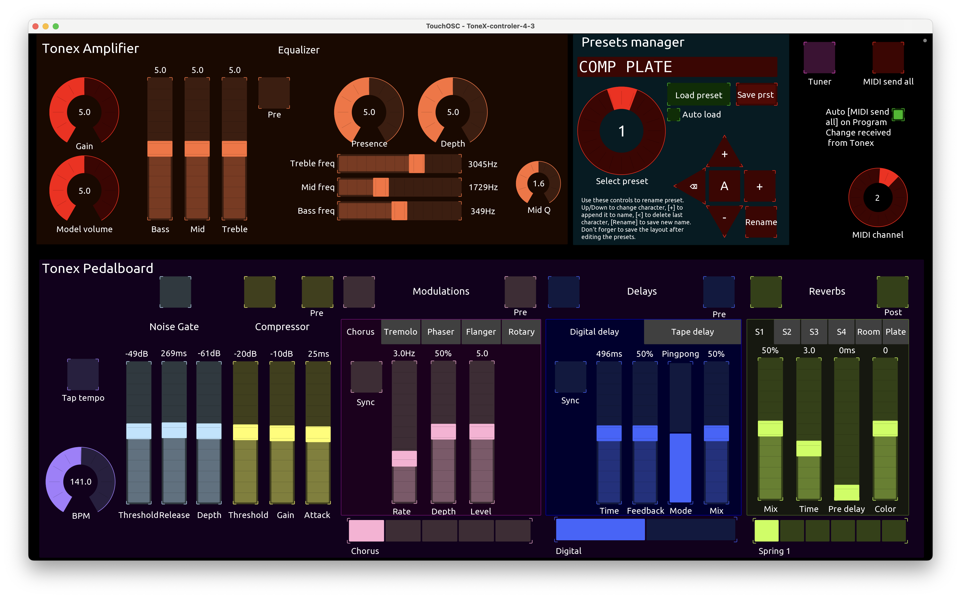 TouchOSC template for Tonex Pedal